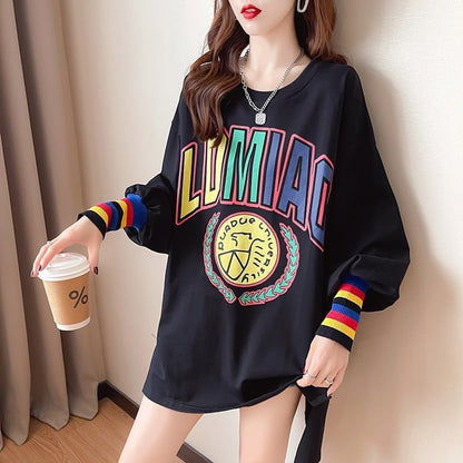 着?せ グラフィックプリント 虹色 ロング長袖Tシャツ 三色トップス＜U-4107＞