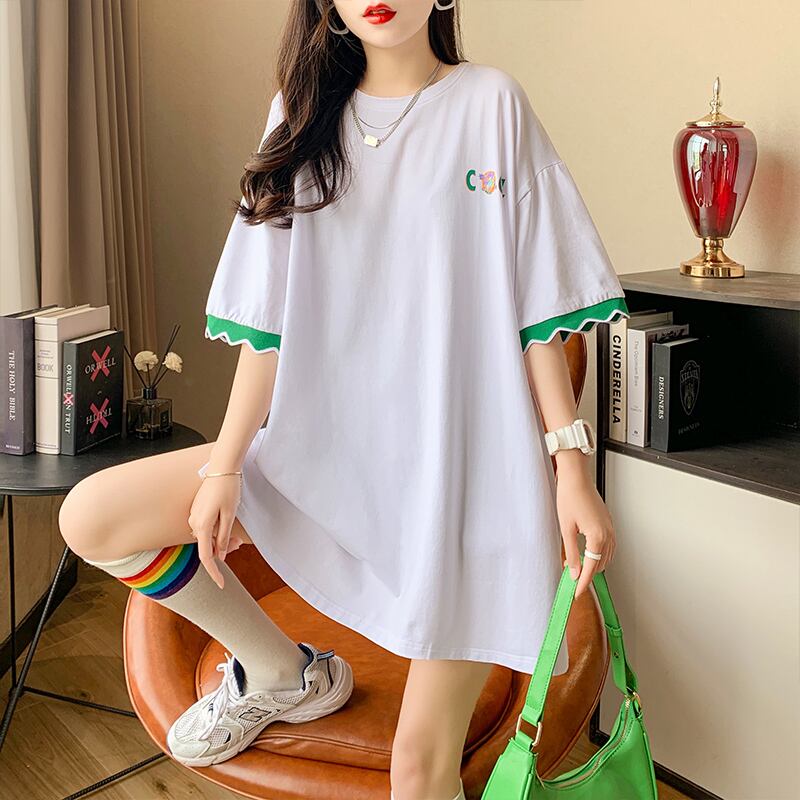 【半額！期間限定！！】デザインセンスニッチなミドル丈半袖Tシャツ新スタイル<U-3007>
