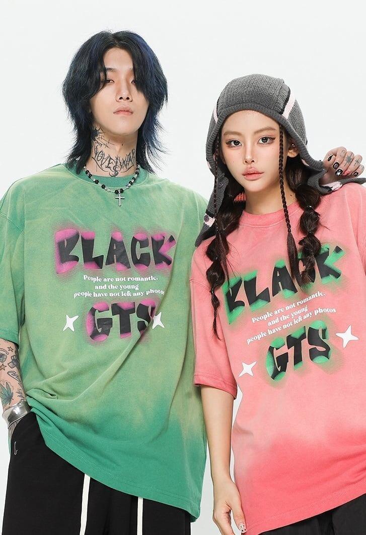 見逃し厳禁 ファッション ストリート系 ヴィンテージ加工 アルファベット プリントTシャツ ＜U-2921＞