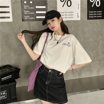 デザイン感 切り替え チャーミング プリント Tシャツ カットソー＜U-3538＞