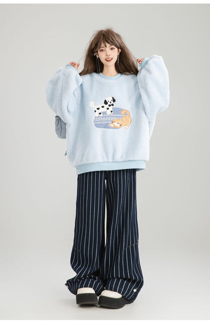 存在感抜群 暖かい服,ゆったりとしたアウターウェア トレンドアイテム ラムスウェットシャツ＜U-9961＞