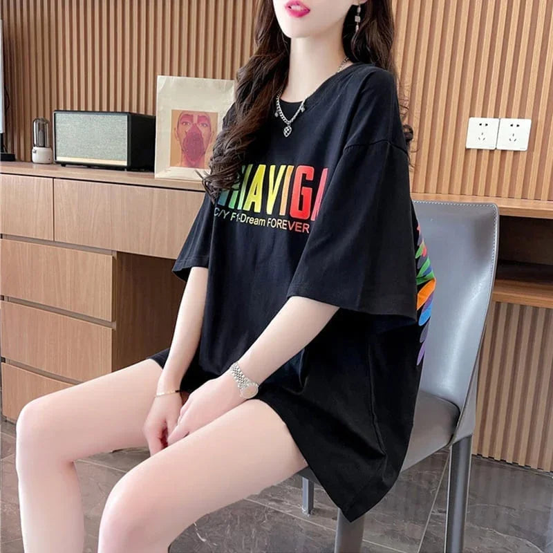 スタイリッシュ ラウンドネック 一目惚れ アルファベット Tシャツ カットソー＜U-2888＞
