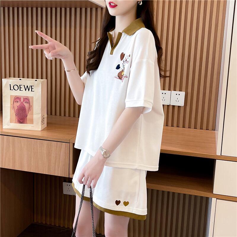 定番シンプル 切り替え カジュアル 半袖Ｔシャツⅹパンツセット全3色 <U-8267>