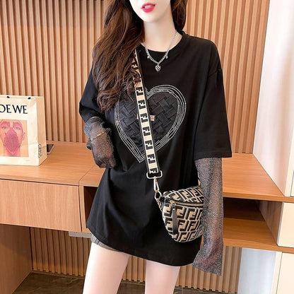 個性的なデザイン プリント 日焼け対策 切り替え Tシャツ カットソー＜U-3003＞