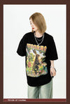 アメリカンレトロ絵画ウサギ半袖Tシャツカップル男女同スタイル<U-2910>