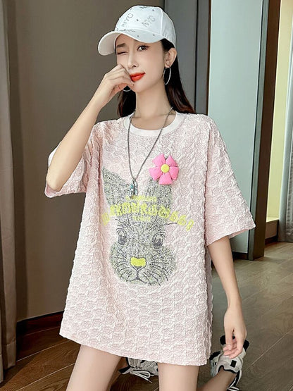話題沸騰中 キュート カジュアル ホットダイヤモンド 半袖Tシャツ＜U-8626＞