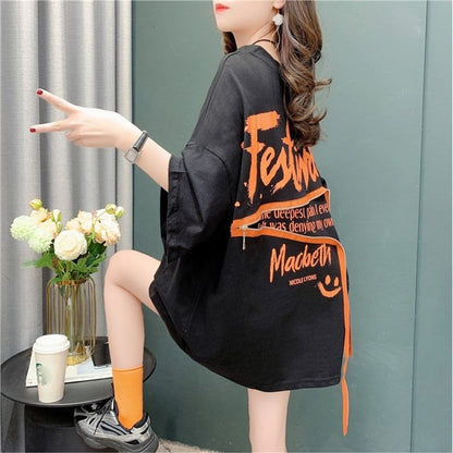 デザイン感 切り替え チャーミング プリント Tシャツ カットソー＜U-3578＞