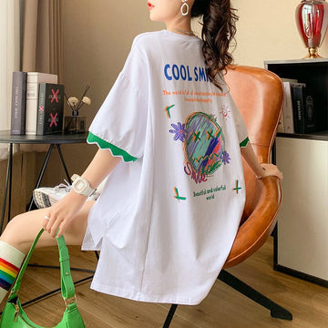 【半額！期間限定！！】デザインセンスニッチなミドル丈半袖Tシャツ新スタイル<U-3007>