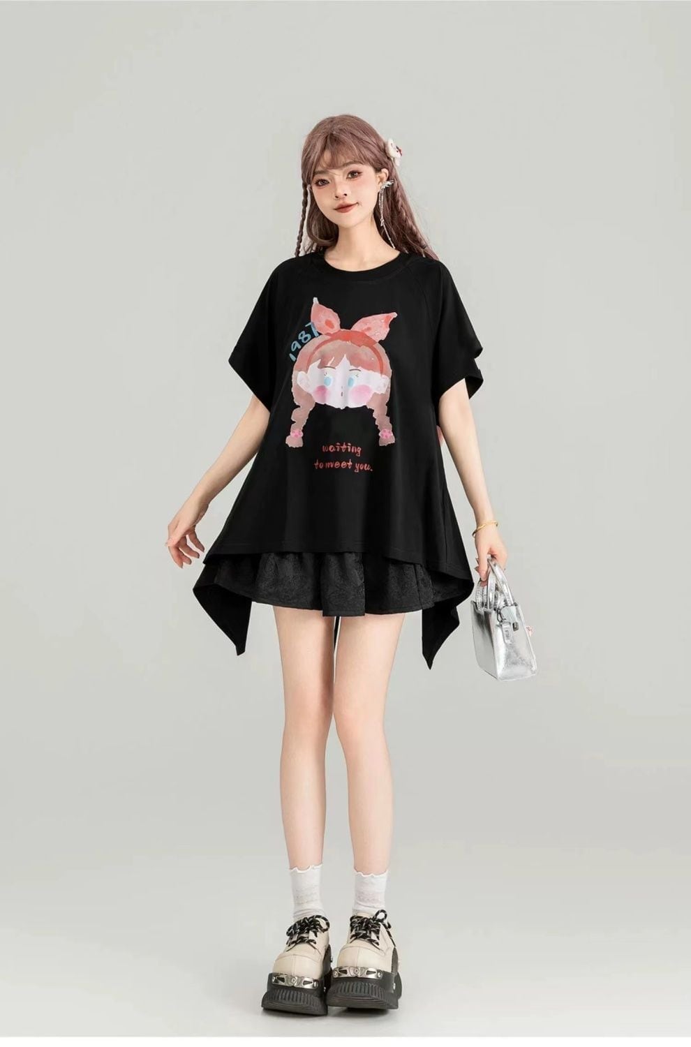 着回し力抜群 ゆったり ファッション感満々 ロング丈 2色半袖Tシャツ＜U-11068＞