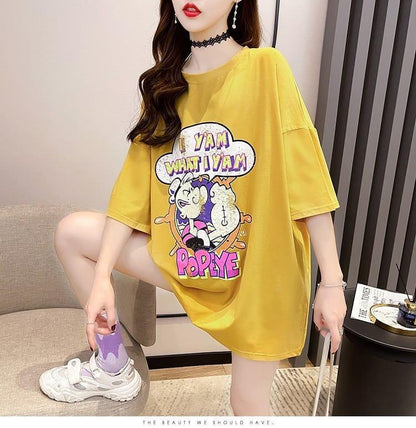 【半額！期間限定！！】グラフィック レース 透かし彫り ロング Tシャツ ゆったりワンピース ＜U-4021＞