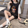 ワッフルフェイクツーピース漫画立体刺繍半袖Tシャツ<U-2871>