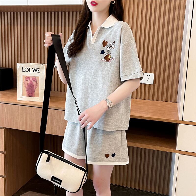 定番シンプル 切り替え カジュアル 半袖Ｔシャツⅹパンツセット全3色 <U-8267>