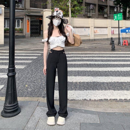 細身効果抜群 ハイウエスト 美感いっぱい ワイドパンツ ボトムス＜U-3033＞