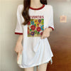 着?せ 配色 プリント ロング Tシャツ 四色 ゆったり半袖 ＜U-3019＞