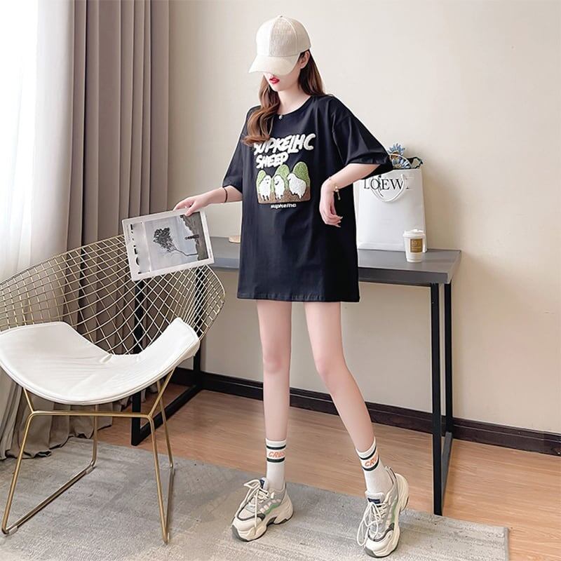 合わせやすい 切り替え チャーミング プリント Tシャツ カットソー＜U-3480＞