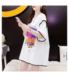 韓国系 ロング プリント Tシャツ 三色 ゆったり半袖 ＜U-2841＞