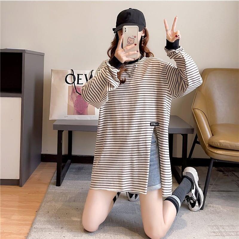 デザイン感 切り替え チャーミング プリント Tシャツ カットソー＜U-3658＞