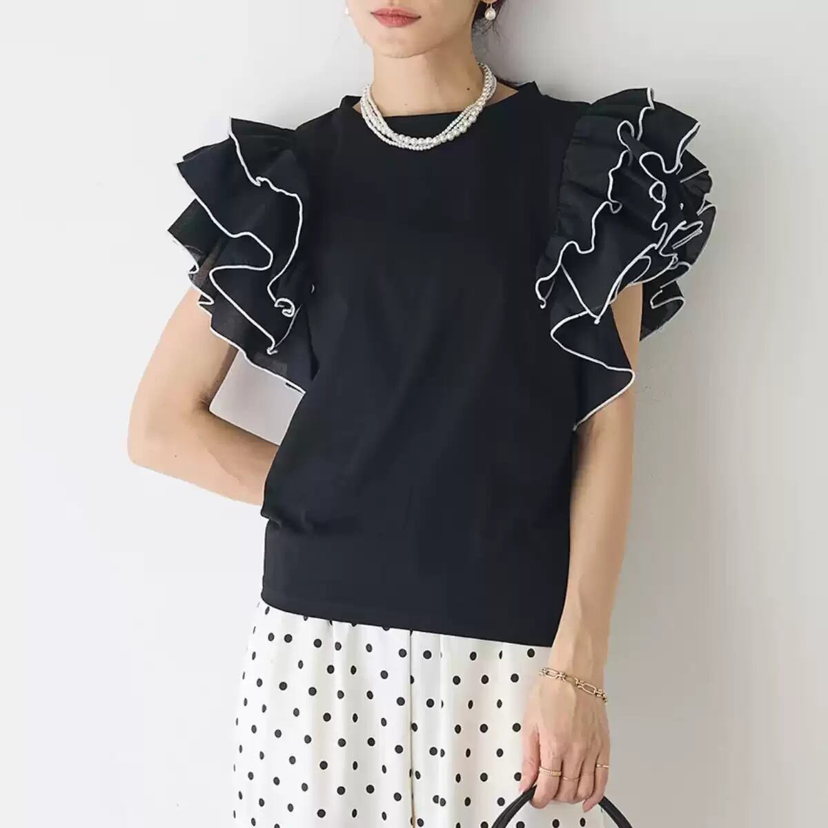 美人度アップ 早い者勝ち 大人可愛い カジュアル 共2色 Tシャツ<U-12149>