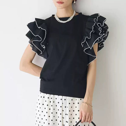 美人度アップ 早い者勝ち 大人可愛い カジュアル 共2色 Tシャツ<U-12149>