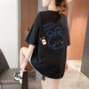 韓国系 アルファベット 可愛いウサギちゃん プリントTシャツ ゆったり半袖＜U-2969＞
