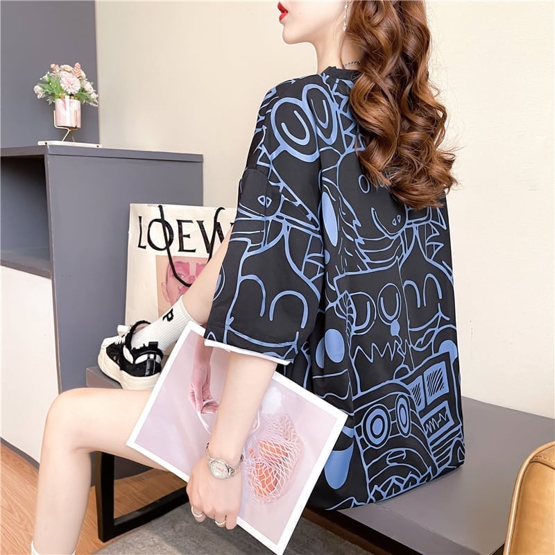 好感度満載 切り替え 美感いっぱい プリント Tシャツ カットソー＜U-3591＞