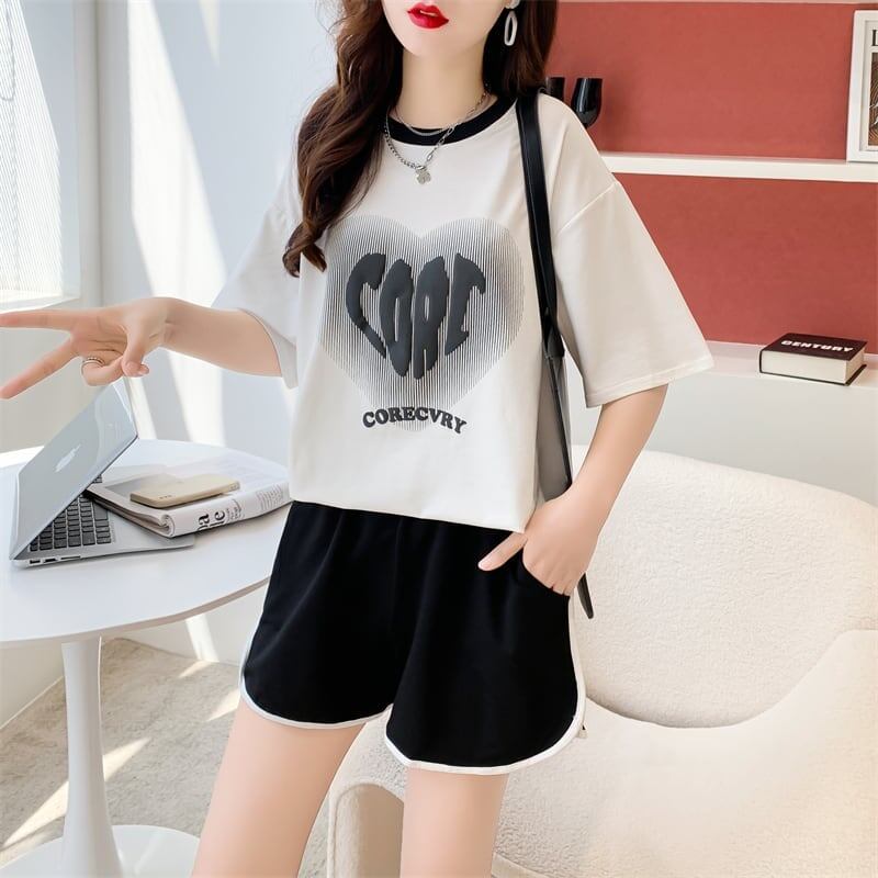 スタイリッシュ 切り替え 一目惚れ Tシャツ＋ショートパンツ セットアップ＜U-3614＞