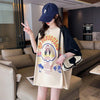 夏新作 配色 プリント ロング ラグランTシャツ 三色 ゆったりワンピース ＜U-4003＞