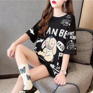 【新商品】大注目 ビッグロゴ プリント ゆったりトップス 半袖Tシャツ 全3色＜U-4933＞