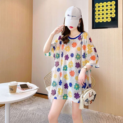 大人可愛い 半袖 紫外線対策 ラウンドネック ルーズ Tシャツ ＜U-8642＞
