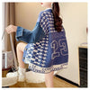 都市ファッショ デザイン オシャレ デニム切り替え 全2色 ニットカーディガン<U-9377>