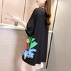 おすすめ アルファベット 花柄 Tシャツ 三色 ゆったり ロング 半袖 ＜U-2946＞