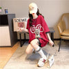 気質ルーズ漫画プリントミッドレングス半袖Tシャツ<U-3026>