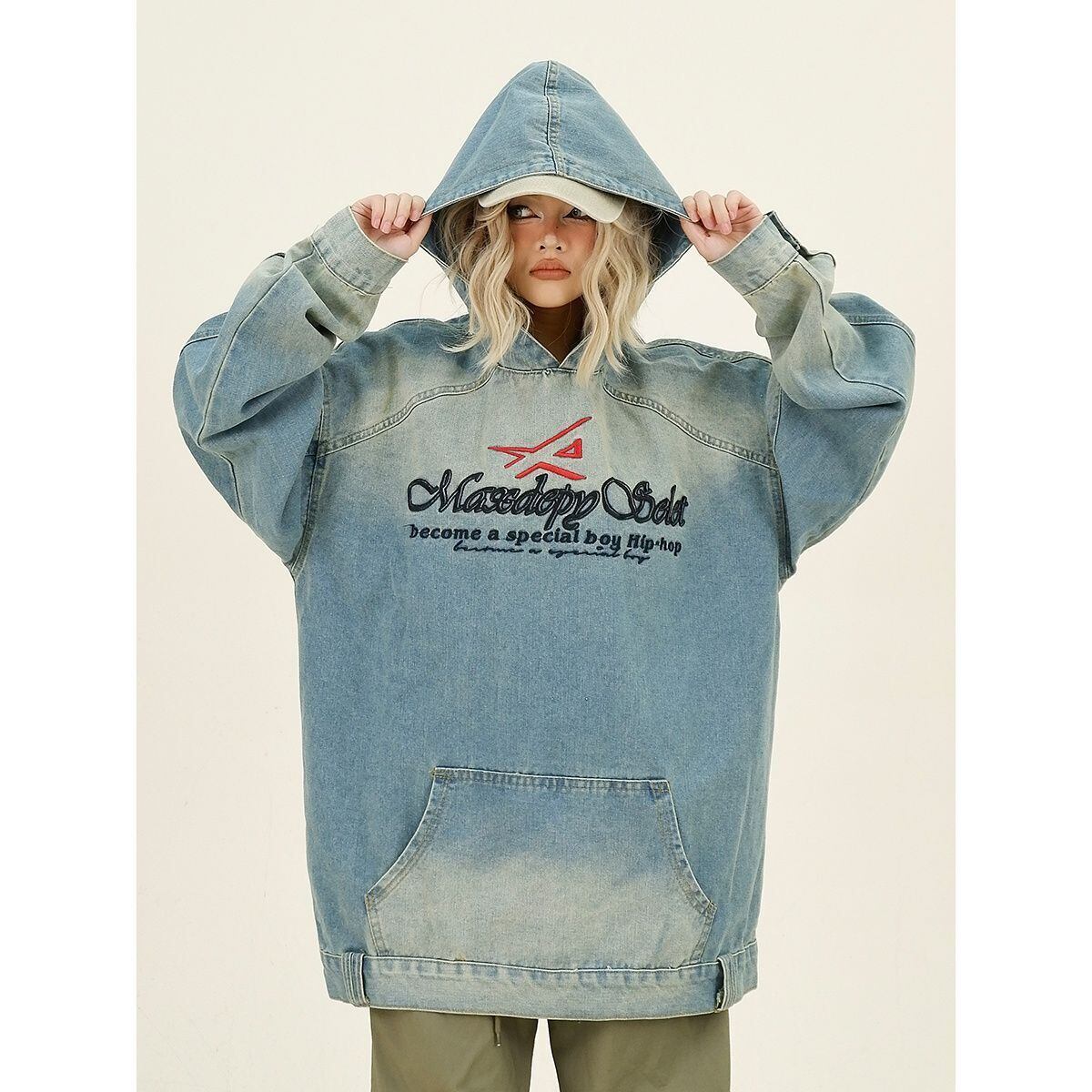 売り切れ必至 デザイン性抜群 海外トレンド カジュアル デニム パーカー<U-9508>