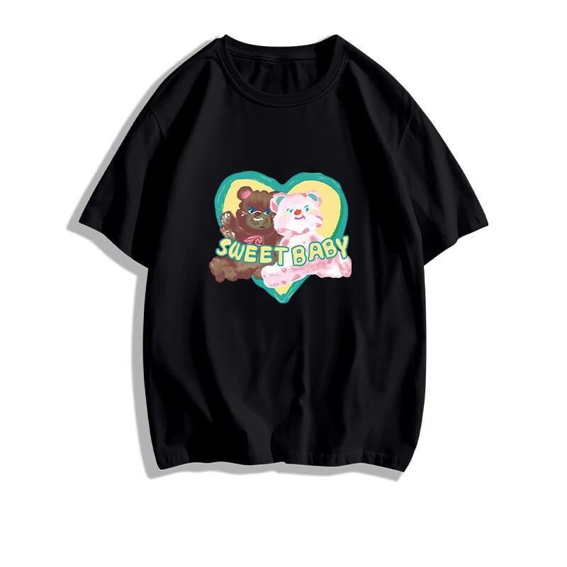 絶対欲しい大人可愛い カジュアル 高見えデザイン プリント全6色 半袖Tシャツ<U-9328>