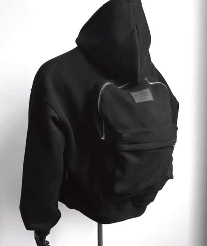 大注目 立体フェイクバックパックデザイン 2色展開 ユニセックス ジップパーカーU-12639
