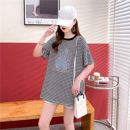 カジュアル 千鳥格子 オシャレ度満点 Tシャツ カットソー＜U-3076＞