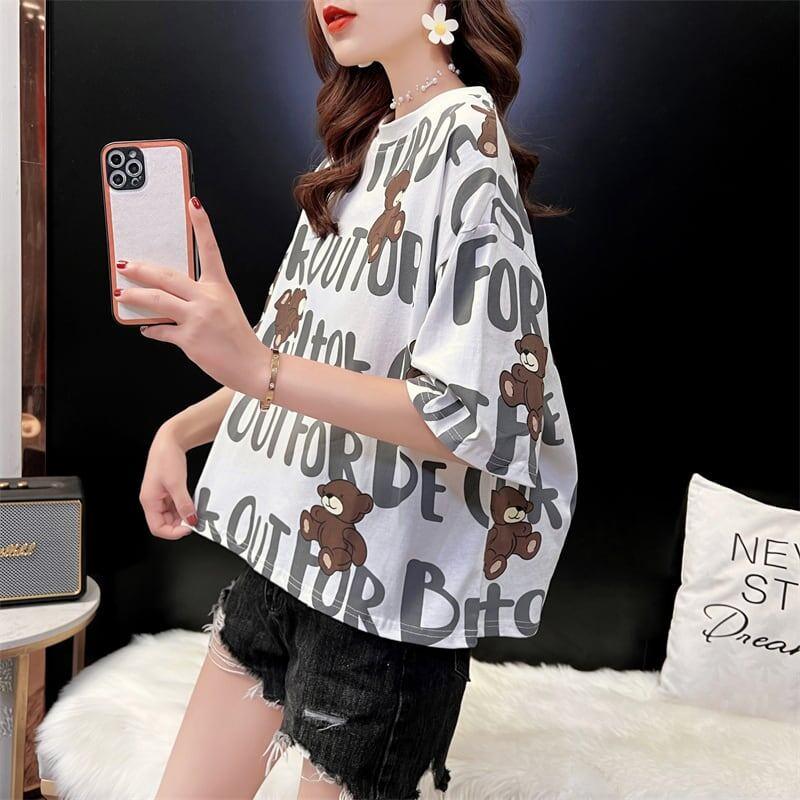 着心地抜群 ラウンドネック 好感度満載 プリント Tシャツ カットソー＜U-2879＞