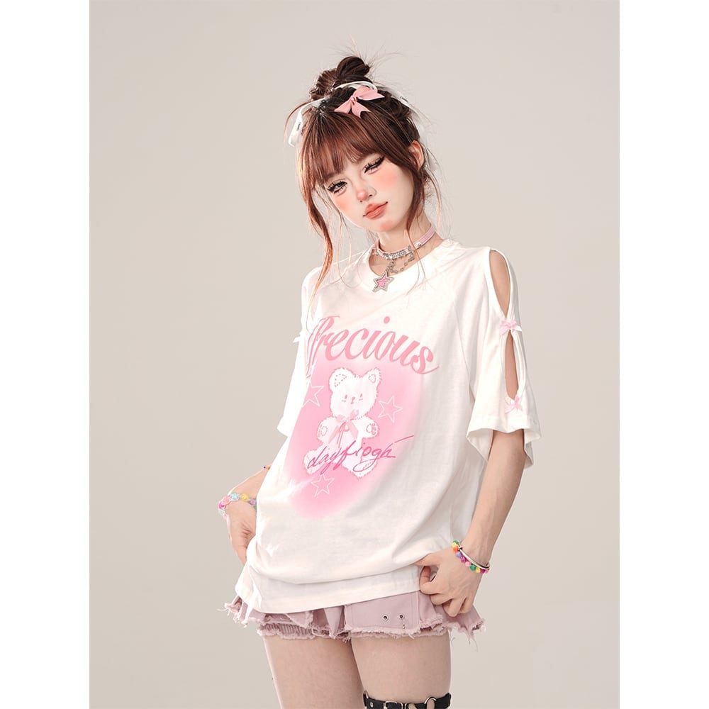 着回し力抜群 レース スウィートプリント 全2色 半袖Tシャツ ＜U-8711＞