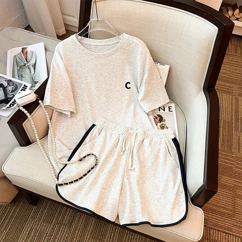 ファッション 切り替え 美人度アップ Tシャツ＋ショートパンツ セットアップ＜U-3527＞
