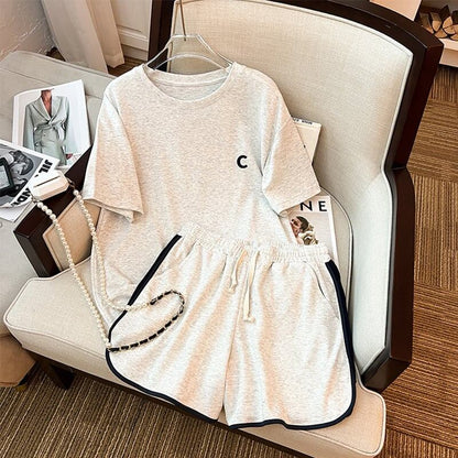 ファッション 切り替え 美人度アップ Tシャツ＋ショートパンツ セットアップ＜U-3527＞