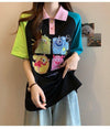 元気いっぱい カラーマッチング POLOネック プリント Tシャツ 半袖 ＜U-2979＞