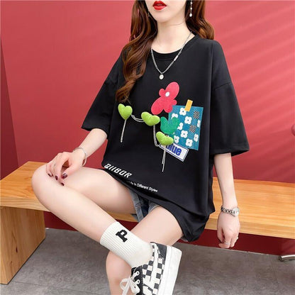 カジュアル プリント 好感度満載 ラウンドネック Tシャツ カットソー＜U-3118＞
