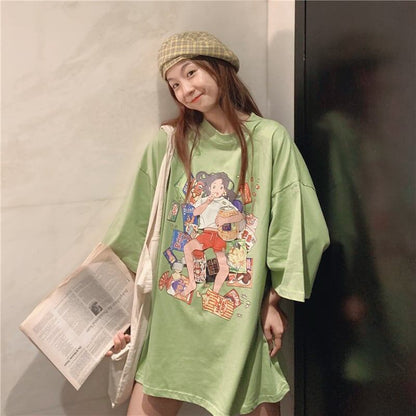 ルーズ 切り替え オシャレ度満点 プリント Tシャツ カットソー＜U-3459＞
