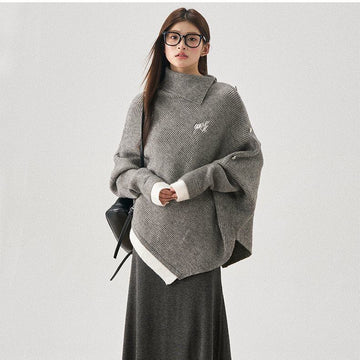 新商品 都市ファッショ おすすめ オシャレ デザイン 不規則 イレギュラー 2色選択 ニットトップス<U-9917>