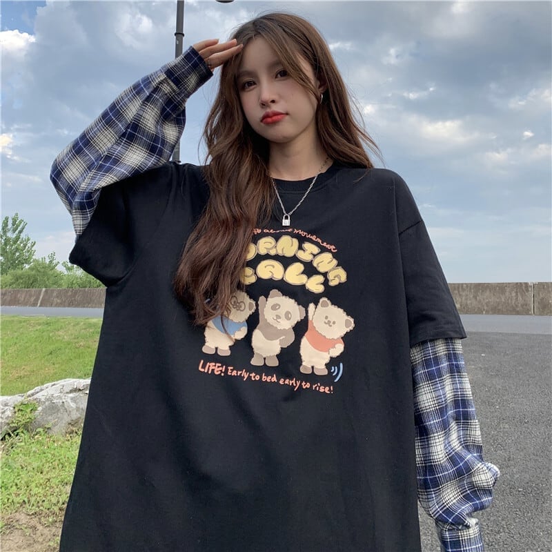 オシャレ度満点 ラウンドネック 個性的なデザイン カートゥーンプリント Tシャツ＜U-2257＞