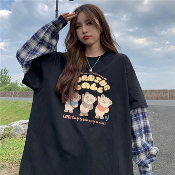 オシャレ度満点 ラウンドネック 個性的なデザイン カートゥーンプリント Tシャツ＜U-2257＞