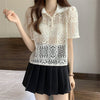 ファッション 透かし彫り 美人度アップ POLOネック Tシャツ カットソー＜U-3234＞