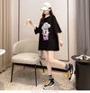 【半額！期間限定！！】グラフィック レース 透かし彫り ロング Tシャツ ゆったりワンピース ＜U-4021＞