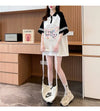 POLOネック プリント バタフライ ロング ラグランTシャツ ゆったりワンピース ＜U-3023＞