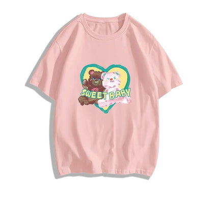 絶対欲しい大人可愛い カジュアル 高見えデザイン プリント全6色 半袖Tシャツ<U-9328>